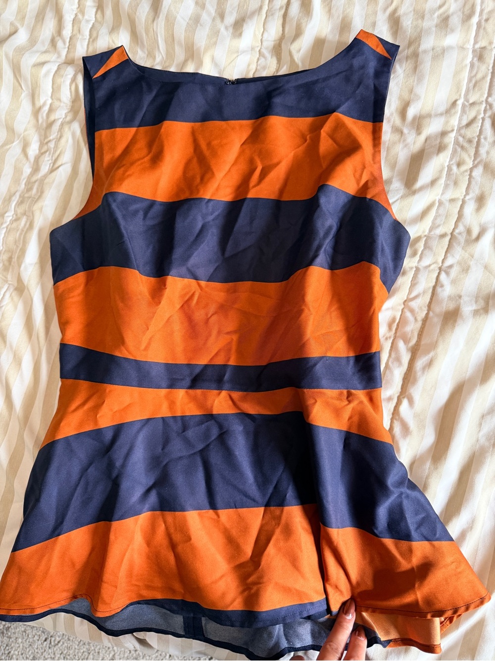 Banana Republic Navy and Orange Striped Peplum Top